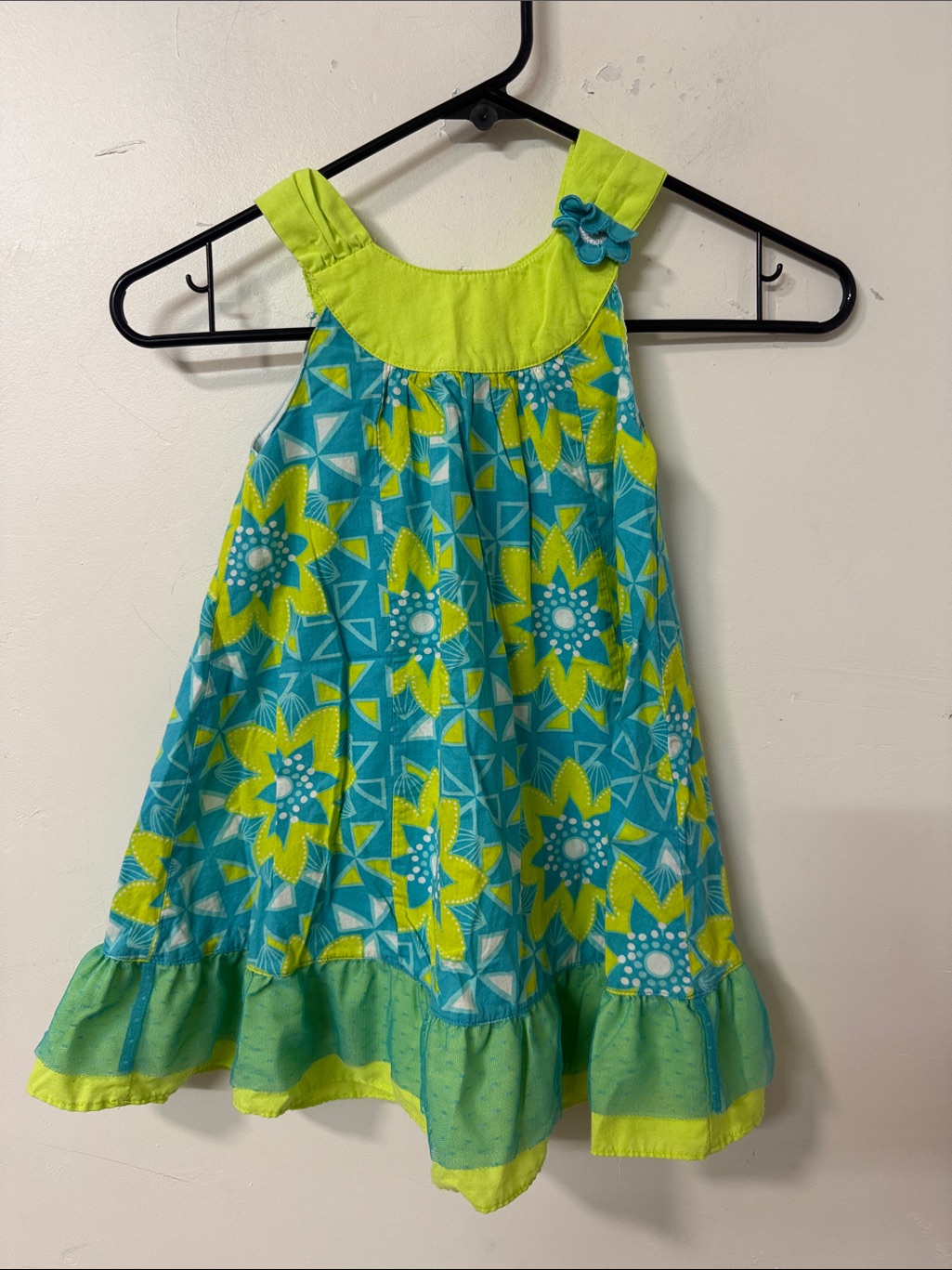 Penelope Mack Blue And Lime Floral Casual Dress